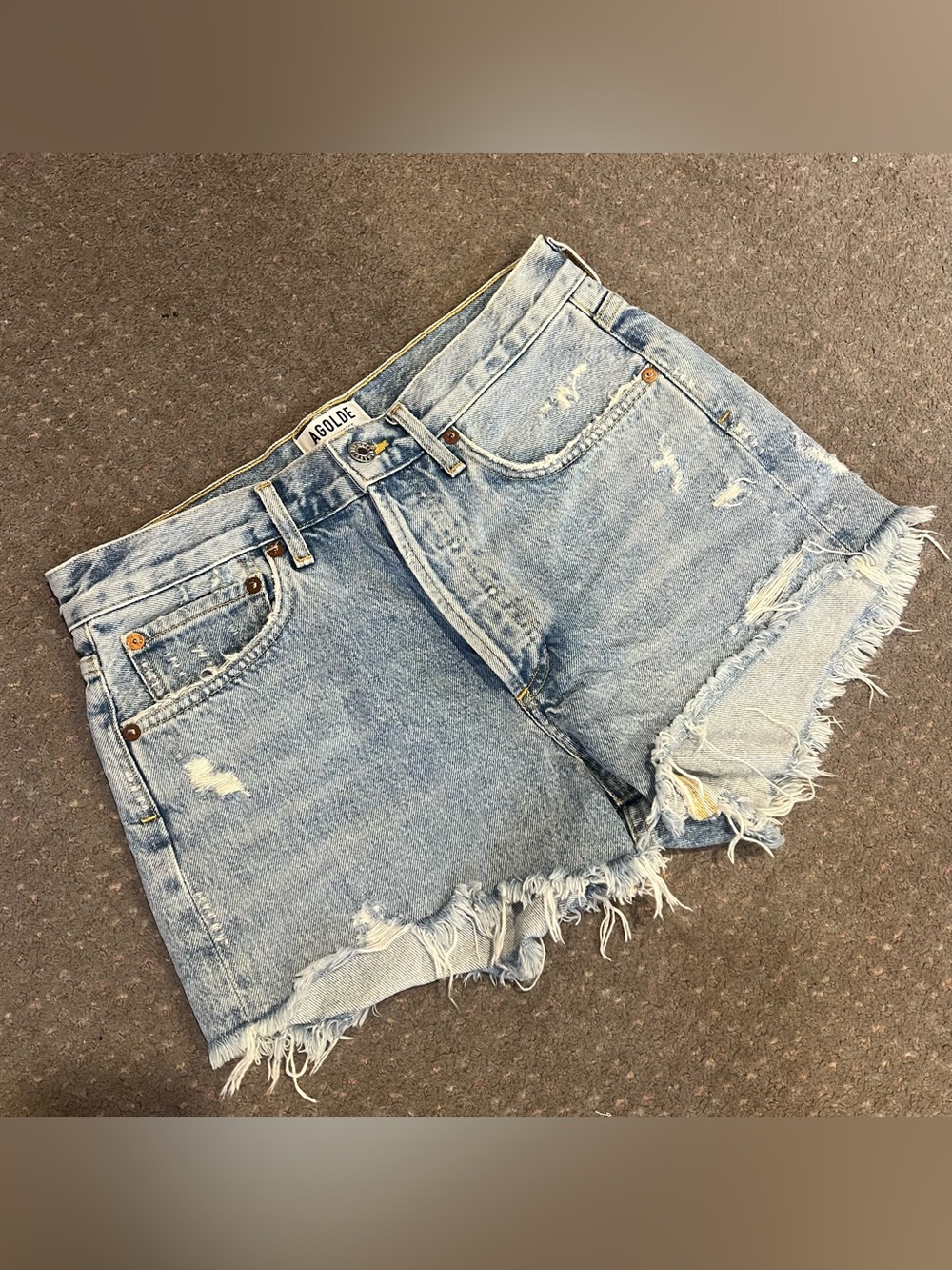Agolde Light Wash Distressed Denim Cutoff Shorts